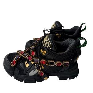 Gucci Black Sneakers with Red and Purple Accents